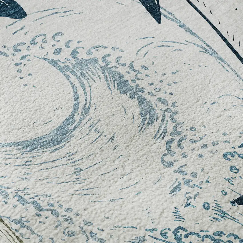 Ivory Denim Blue And Taupe Nautical Washable Area Rug With UV Protection Photo 9