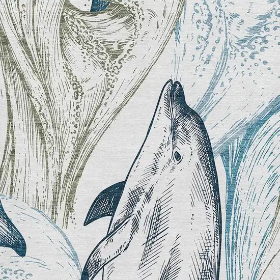 Ivory Denim Blue And Taupe Nautical Washable Area Rug With UV Protection Photo 4