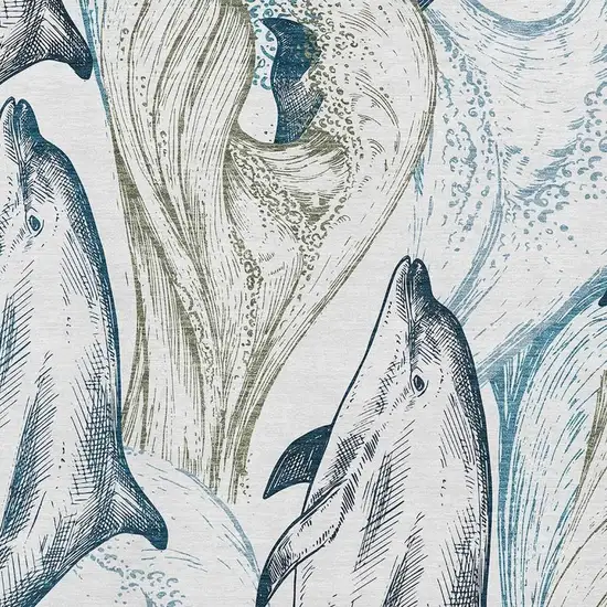 Ivory Denim Blue And Taupe Nautical Washable Area Rug With UV Protection Photo 5