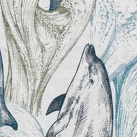 Ivory Denim Blue And Taupe Nautical Washable Area Rug With UV Protection Photo 4