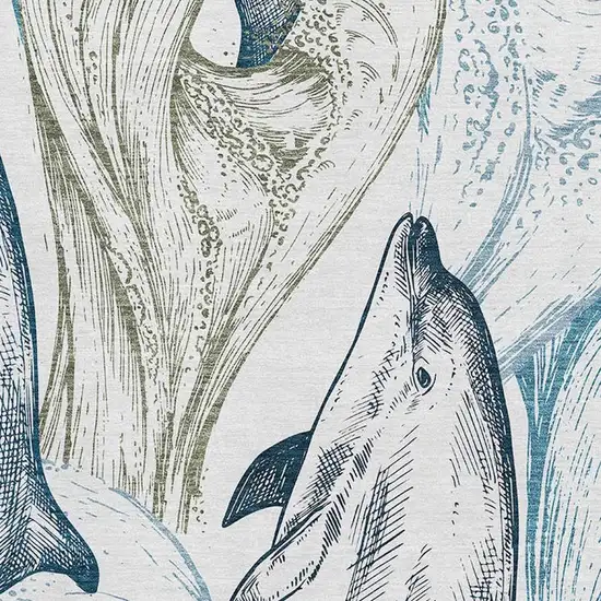 Ivory Denim Blue And Taupe Nautical Washable Area Rug With UV Protection Photo 4