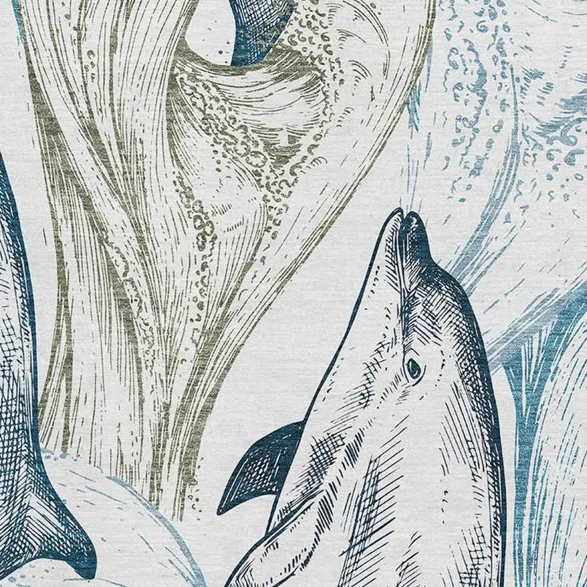 Ivory Denim Blue And Taupe Nautical Washable Area Rug With UV Protection Photo 4