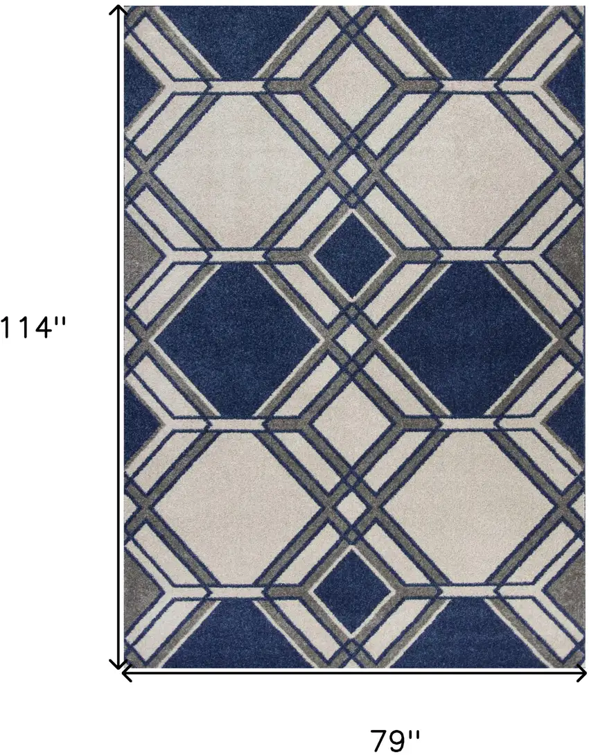 Ivory and Blue Geometric Indoor Outdoor Area Rug Photo 6