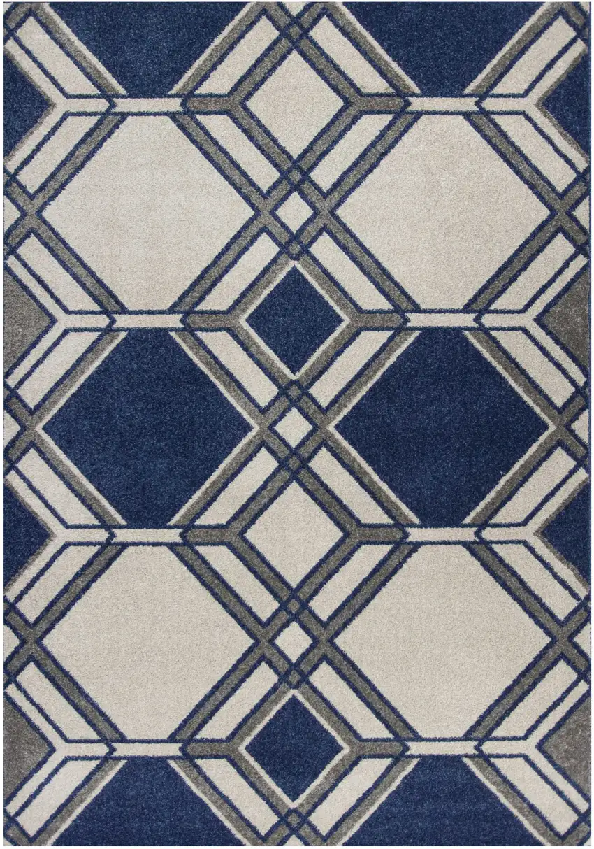 Ivory and Blue Geometric Indoor Outdoor Area Rug Photo 1