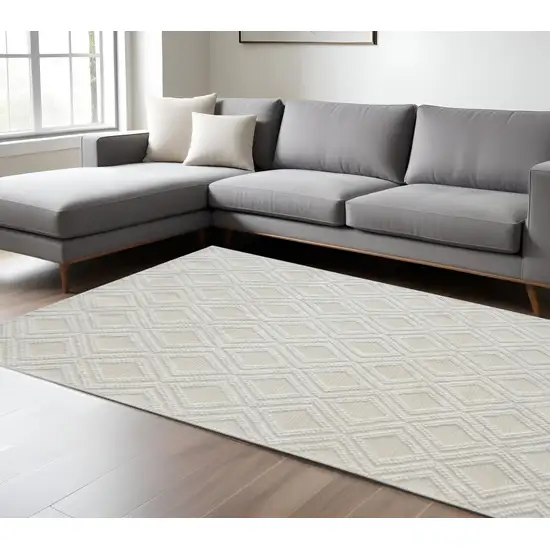 Ivory Geometric Handmade Area Rug Photo 2