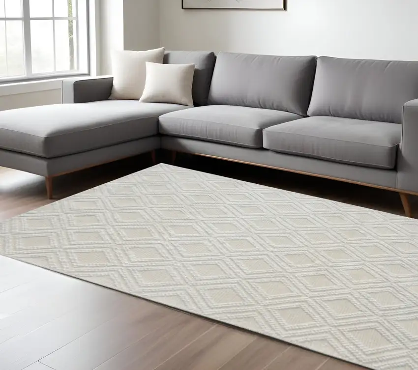 Ivory Geometric Handmade Area Rug Photo 2