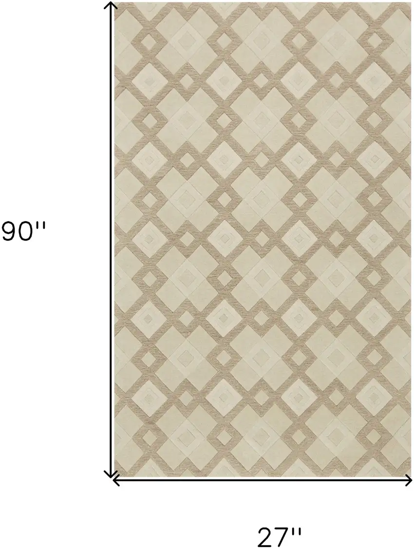 2' X 7' Ivory Diamond Tiles Wool Runner Rug Photo 3
