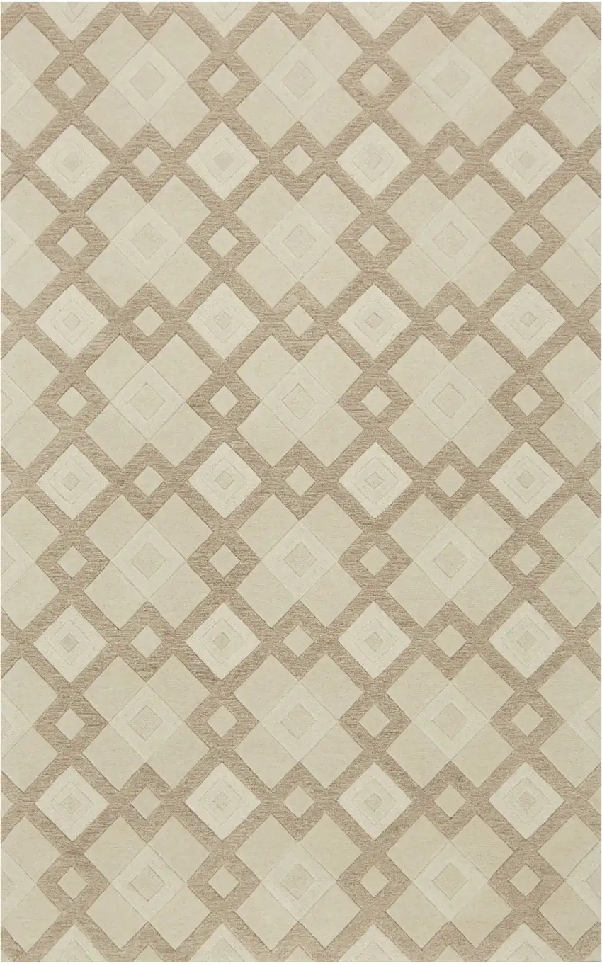 2' X 7' Ivory Diamond Tiles Wool Runner Rug Photo 2