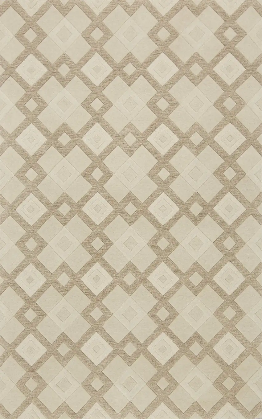 Ivory And Brown Wool Geometric Hand Tufted Area Rug Photo 2