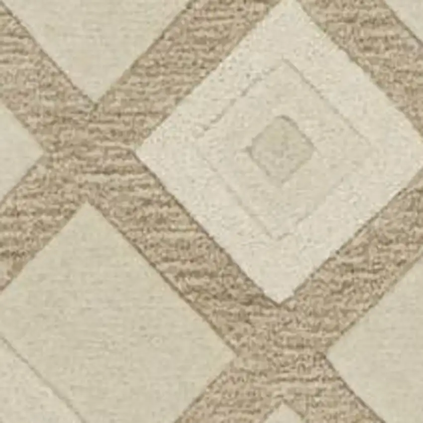 Ivory And Brown Wool Geometric Hand Tufted Area Rug Photo 5