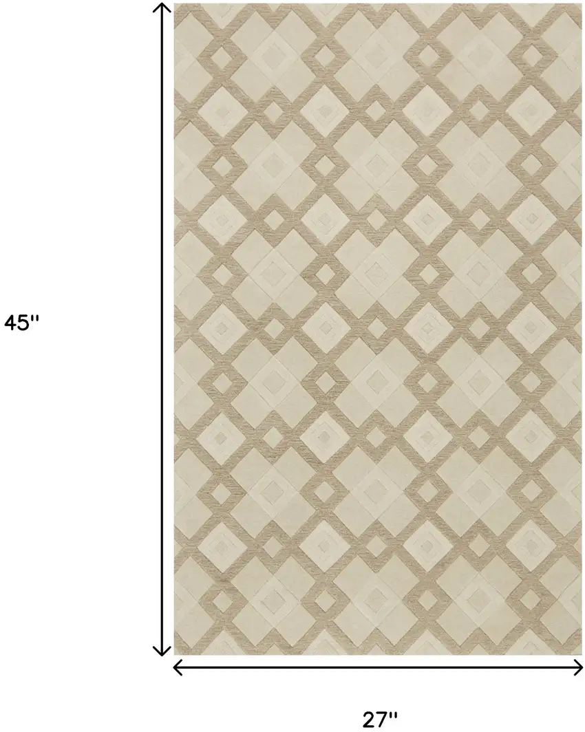 Ivory And Brown Wool Geometric Hand Tufted Area Rug Photo 3