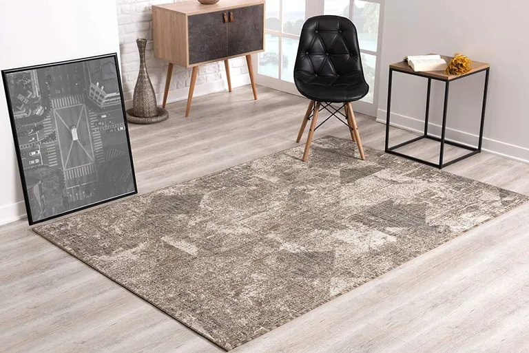 Ivory Distressed Diamonds Area Rug Photo 3