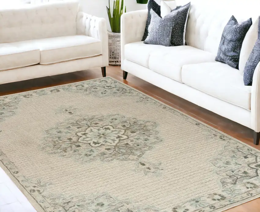 Ivory Wool Handmade Area Rug Photo 1