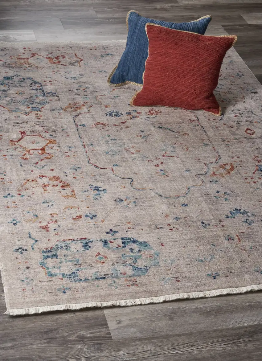Ivory Distressed Floral Area Rug Photo 7