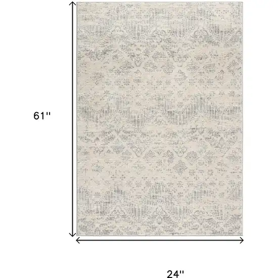 Ivory and Gray Ikat Power Loom Distressed Area Rug Photo 7