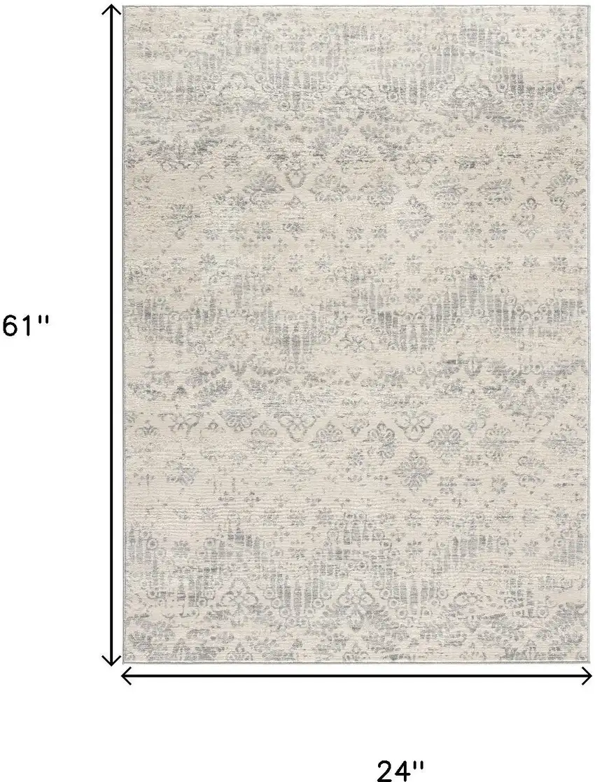 Ivory and Gray Ikat Power Loom Distressed Area Rug Photo 7