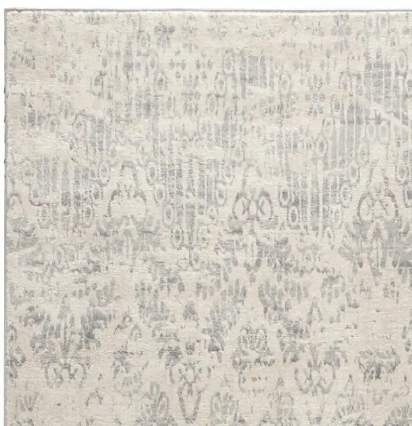 Ivory and Gray Ikat Power Loom Distressed Area Rug Photo 4