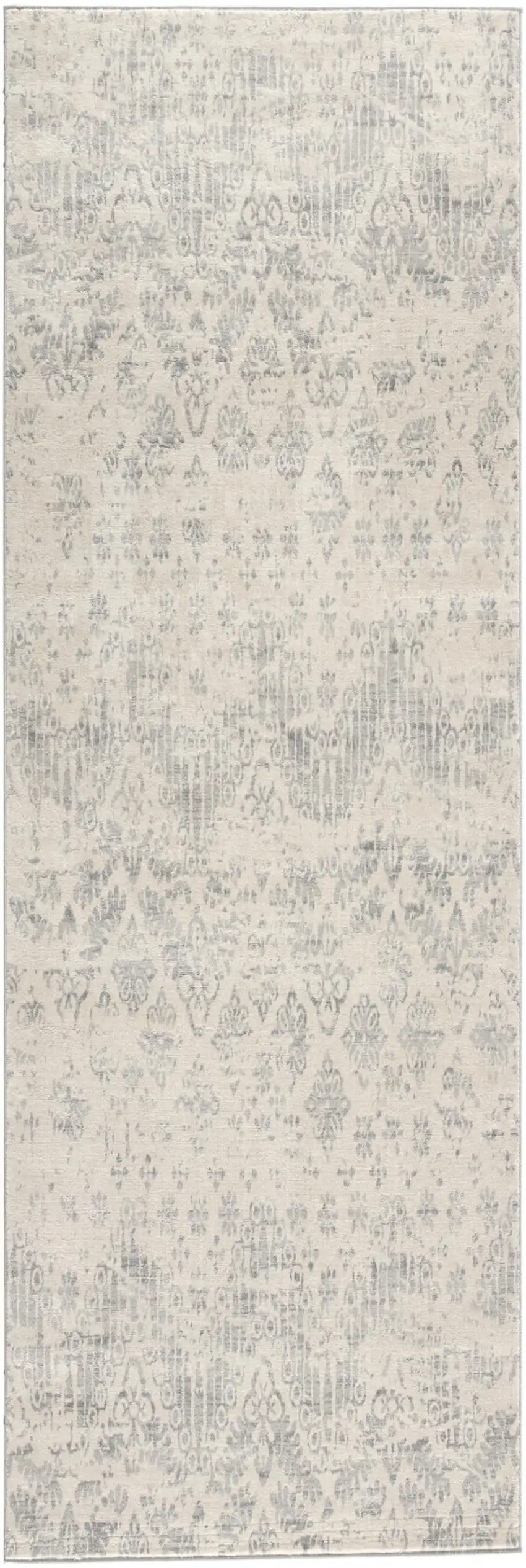 Ivory and Gray Ikat Power Loom Distressed Area Rug Photo 2