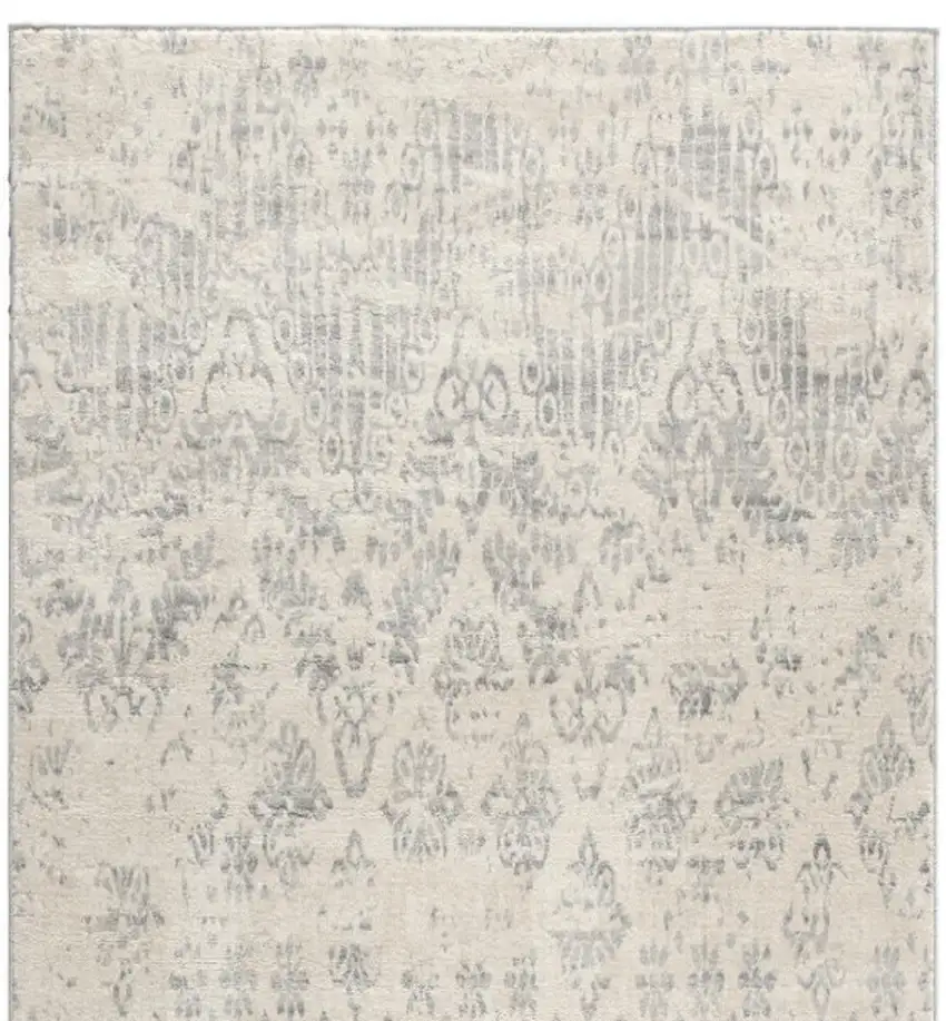 Ivory and Gray Ikat Power Loom Distressed Area Rug Photo 5