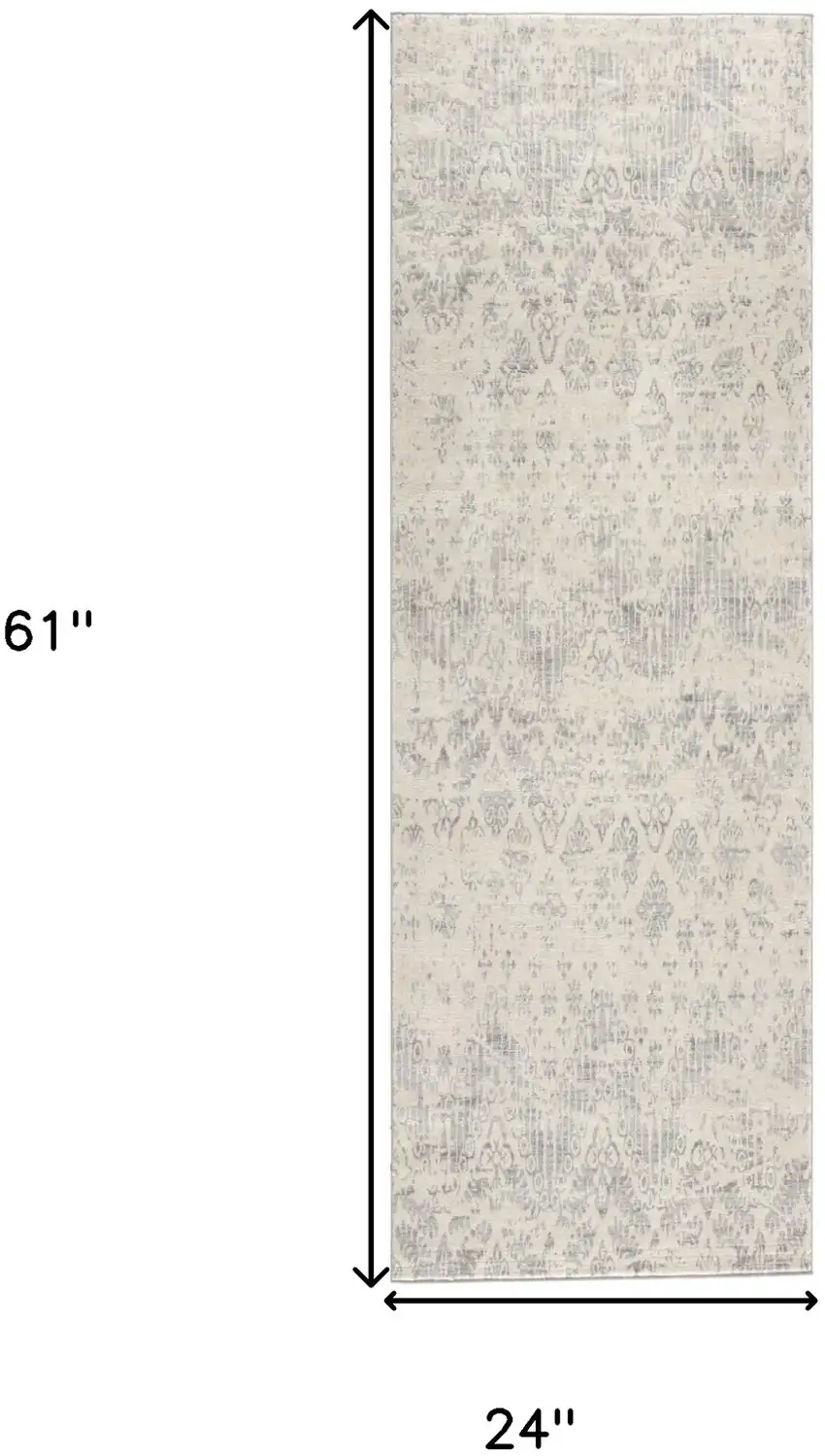 Ivory and Gray Ikat Power Loom Distressed Area Rug Photo 3