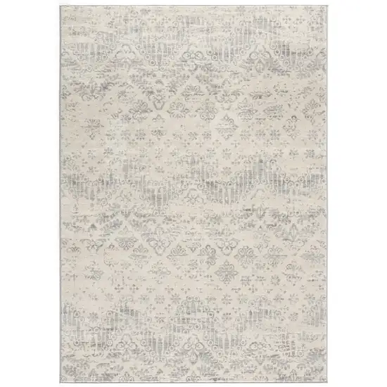 Ivory and Gray Ikat Power Loom Distressed Area Rug Photo 1