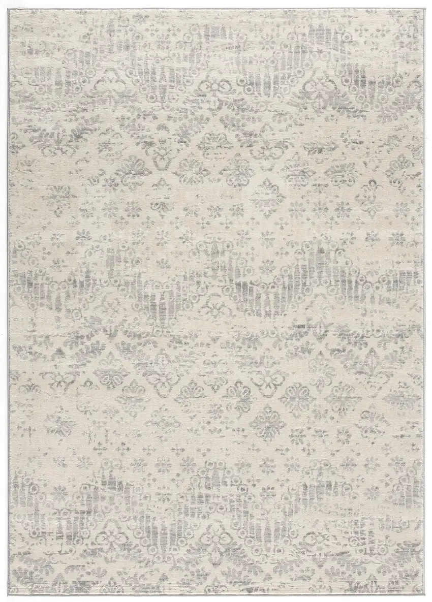 Ivory and Gray Ikat Power Loom Distressed Area Rug Photo 1