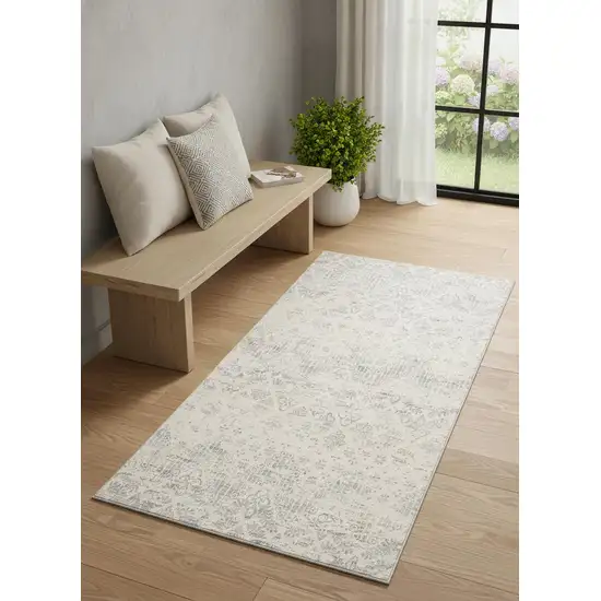 Ivory and Gray Ikat Power Loom Distressed Area Rug Photo 1