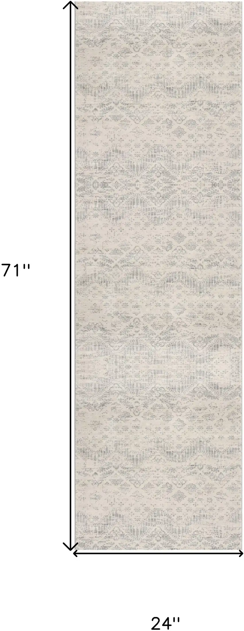 2' X 6' Ivory Distressed Ikat Pattern Area Rug Photo 3