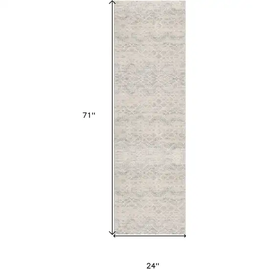 2' X 6' Ivory Distressed Ikat Pattern Area Rug Photo 5