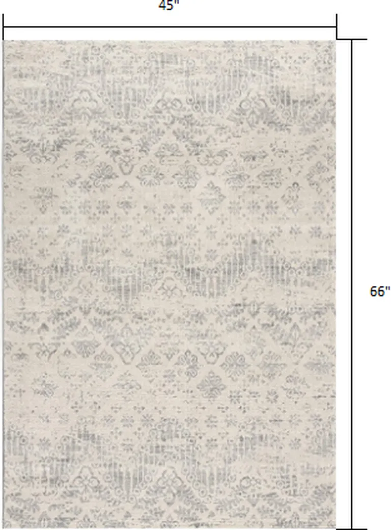 Ivory Distressed Ikat Pattern Area Rug Photo 1