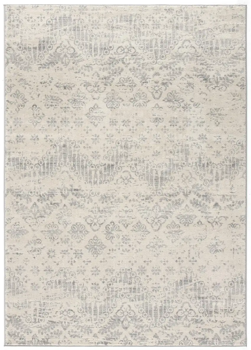 Ivory Distressed Ikat Pattern Area Rug Photo 4