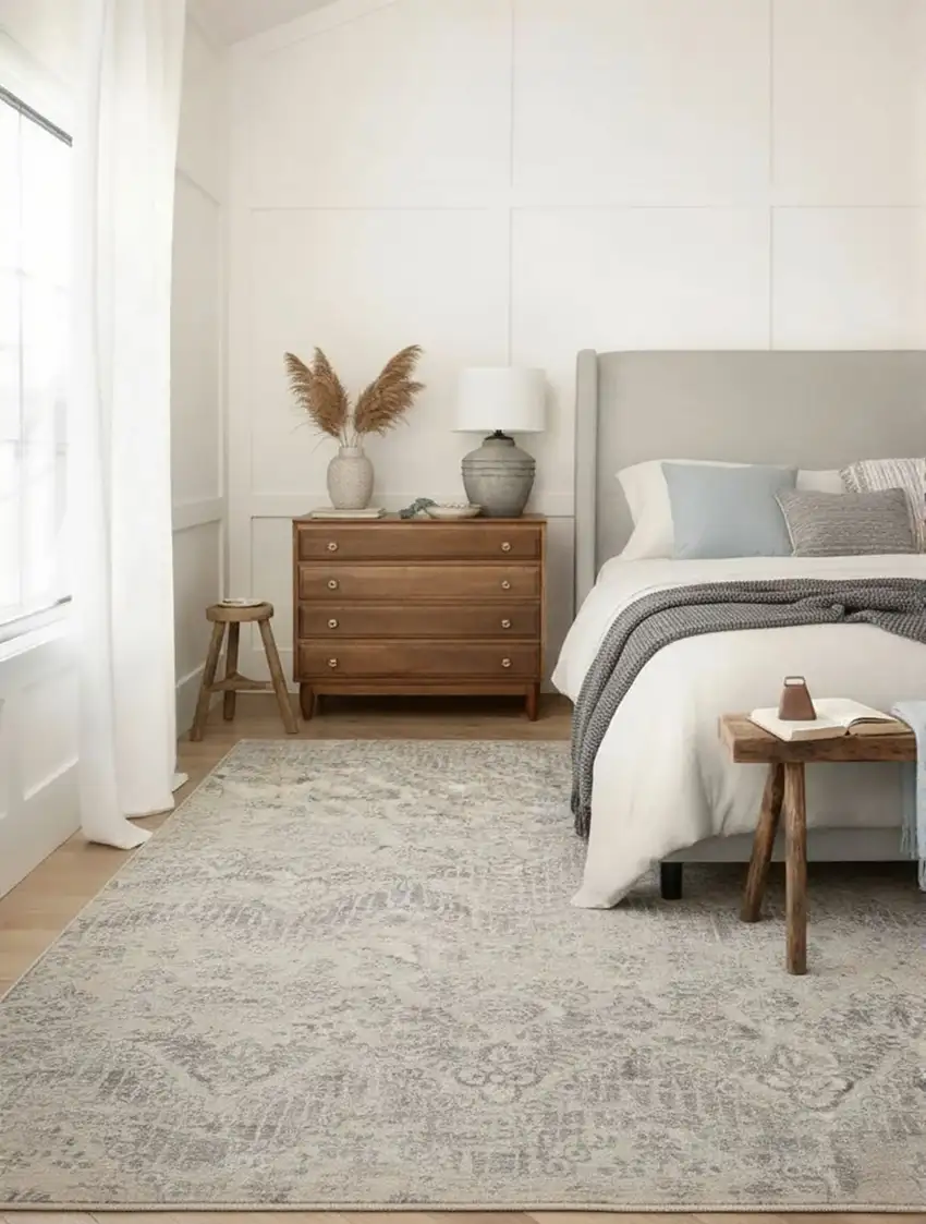 Ivory Distressed Ikat Pattern Area Rug Photo 5