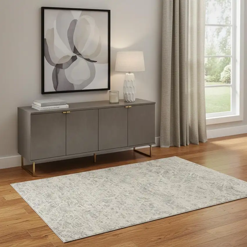 Ivory Distressed Ikat Pattern Area Rug Photo 1