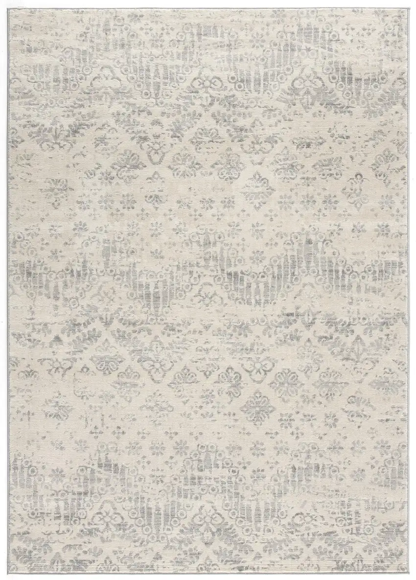 Ivory Distressed Ikat Pattern Area Rug Photo 1