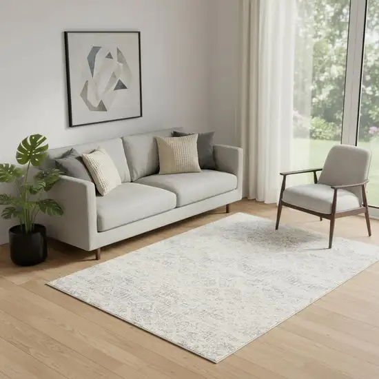 Ivory Distressed Ikat Pattern Area Rug Photo 1