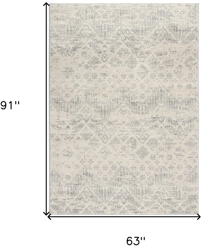 Ivory Distressed Ikat Pattern Area Rug Photo 3