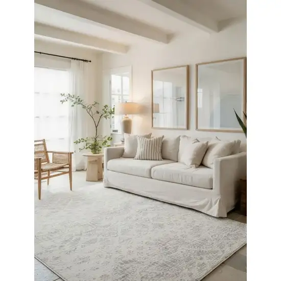 Ivory Distressed Ikat Pattern Area Rug Photo 5