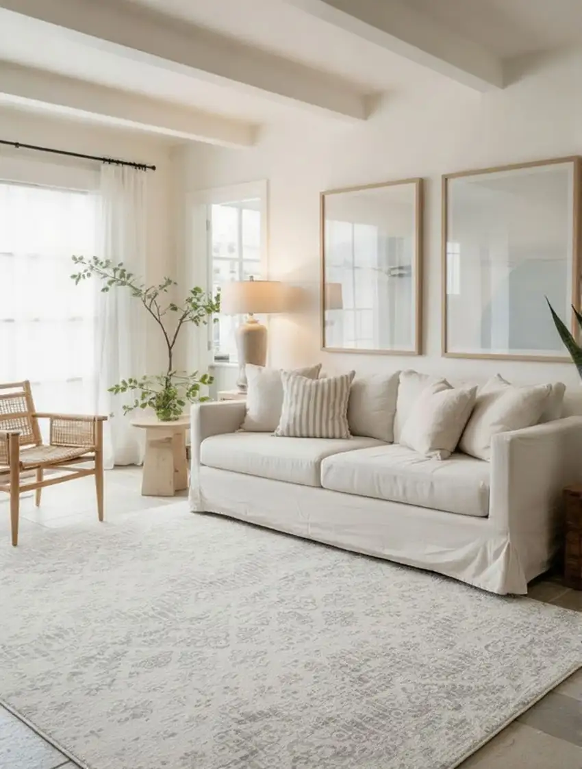 Ivory Distressed Ikat Pattern Area Rug Photo 5