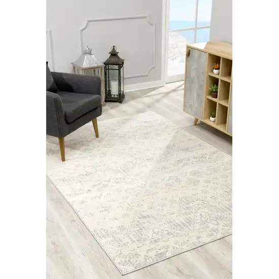 Ivory Distressed Ikat Pattern Area Rug Photo 6