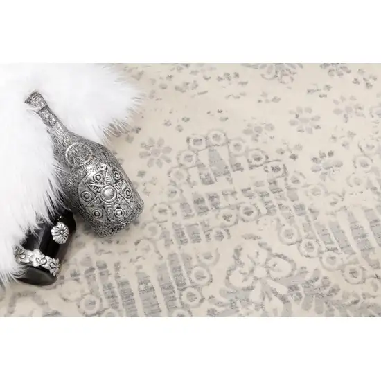 Ivory Distressed Ikat Pattern Area Rug Photo 3