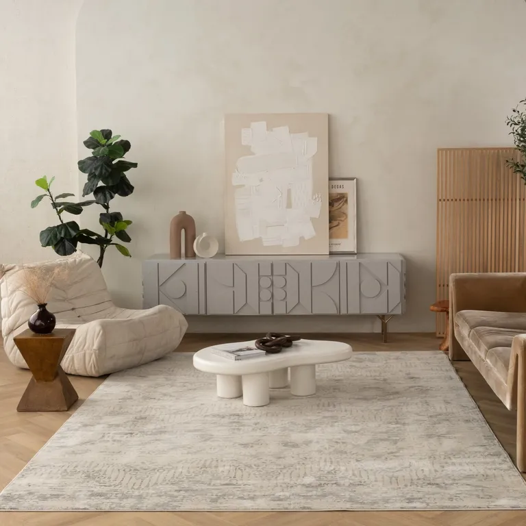 Ivory Distressed Ikat Pattern Area Rug Photo 5