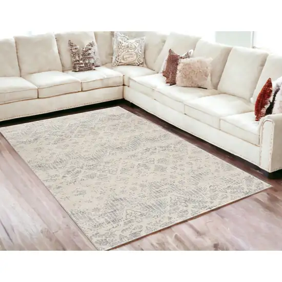 Ivory Distressed Ikat Pattern Area Rug Photo 2