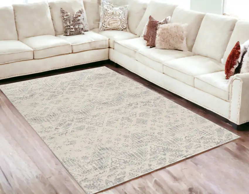 Ivory Distressed Ikat Pattern Area Rug Photo 2