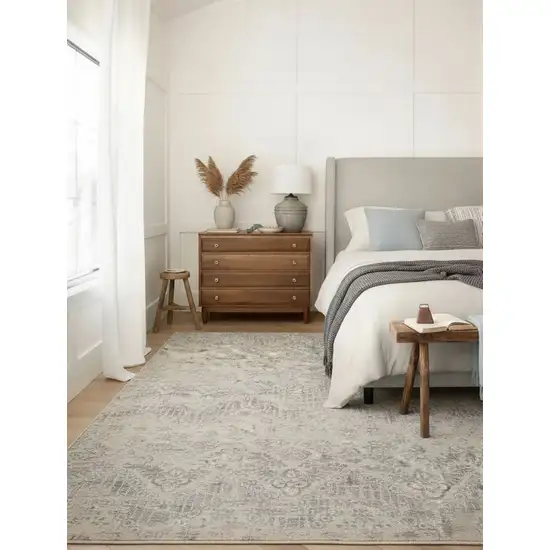 Ivory Distressed Ikat Pattern Area Rug Photo 5