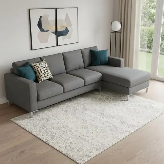 Ivory Distressed Ikat Pattern Area Rug Photo 1