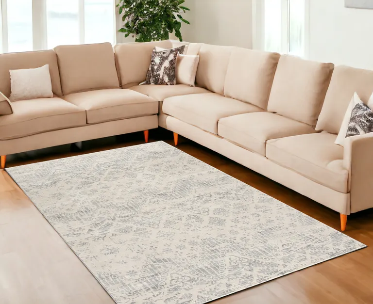 Ivory Distressed Ikat Pattern Area Rug Photo 5