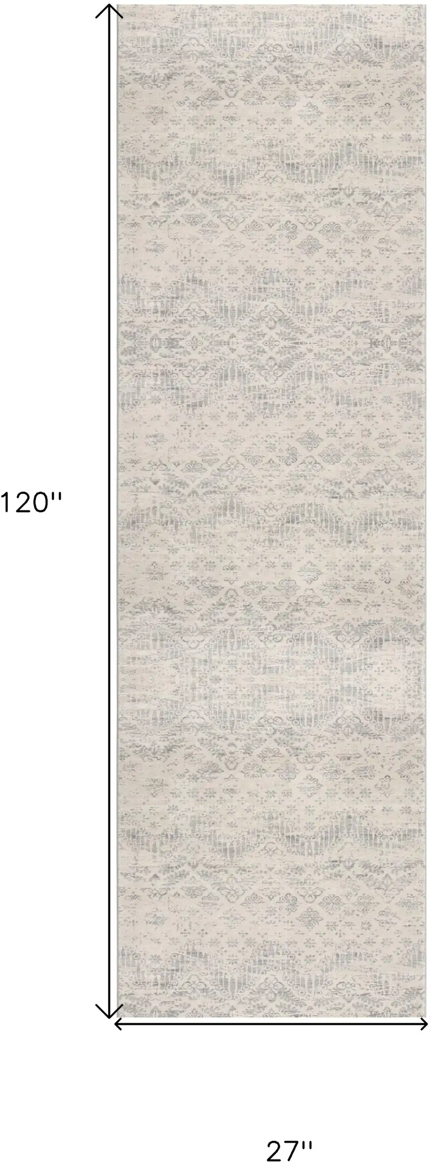 2' X 10' Ivory Distressed Ikat Pattern Runner Rug Photo 3