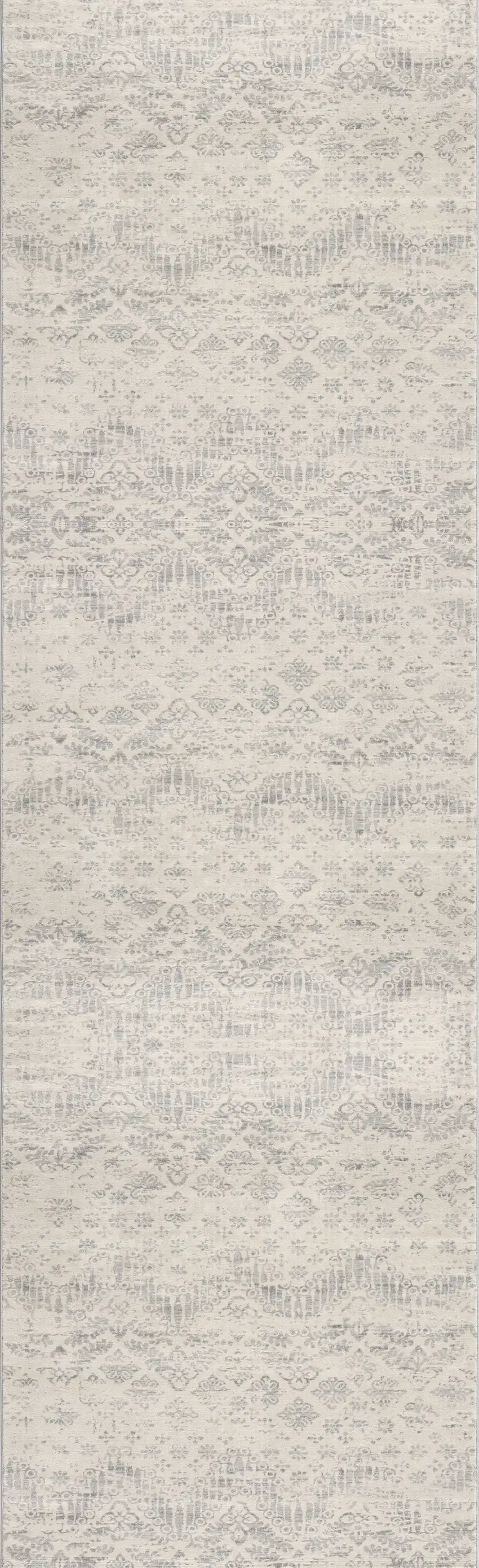 Ivory Distressed Ikat Pattern Runner Rug Photo 2