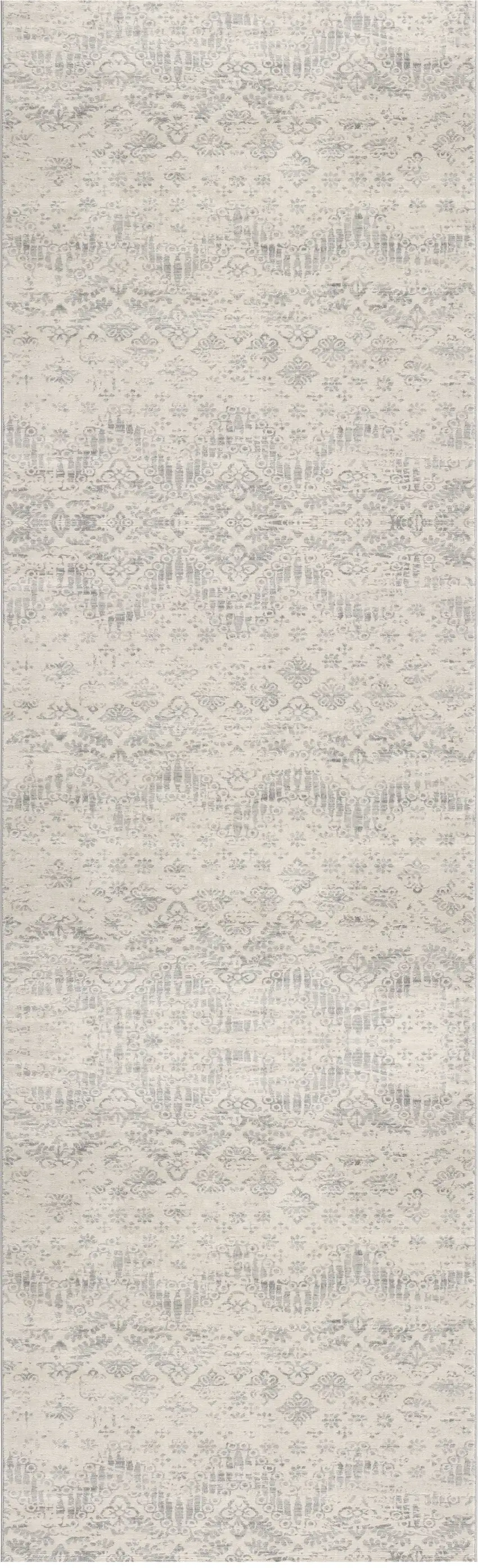 2' X 8' Ivory Distressed Ikat Pattern Runner Rug Photo 2