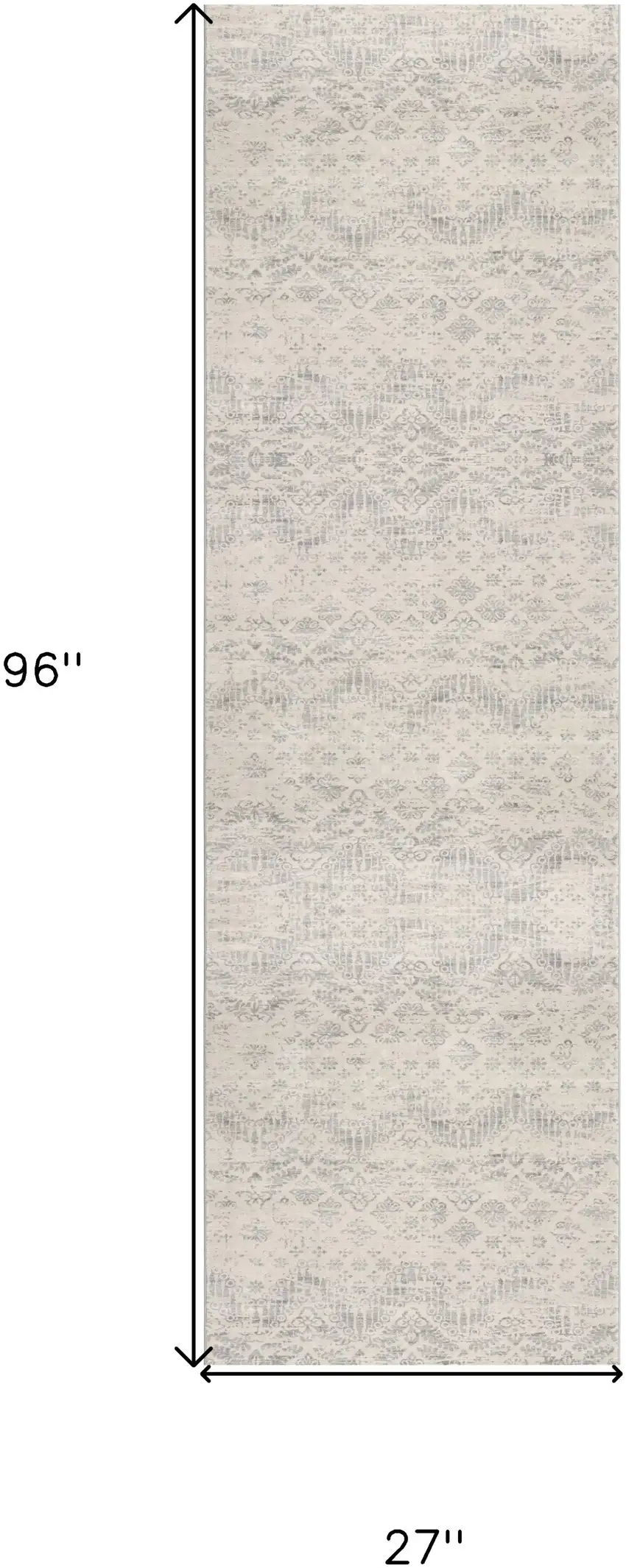 2' X 8' Ivory Distressed Ikat Pattern Runner Rug Photo 3